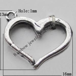 Copper Pendant Jewelry Findings Lead-free, Heart 16x13mm Hole:1mm Sold by Bag