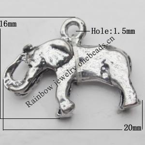 Copper Pendant Jewelry Findings Lead-free, Elephant 16x20mm Hole:1.5mm Sold by Bag