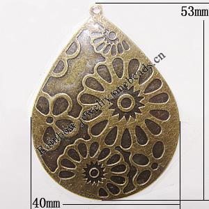 Iron Jewelry finding Pendant Lead-free, Teardrop 53x40mm Hole:2mm, Sold by Bag