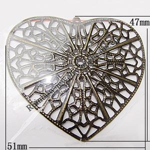 Iron Jewelry finding Pendant Lead-free, Heart 47x51mm Hole:1mm, Sold by Bag