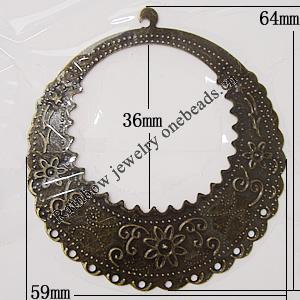 Iron Jewelry finding Connectors/links Pb-free, O:64x59mm I:36mm, Sold by Bag