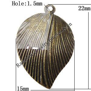 Iron Jewelry finding Pendant Lead-free, Leaf 22x15mm Hole:1.5mm, Sold by Bag