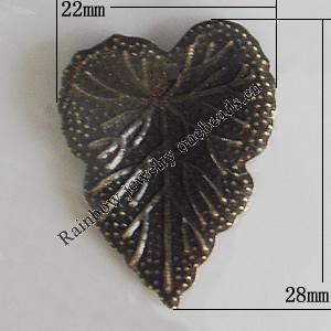 Iron Jewelry finding Pendant Lead-free, Leaf 28x22mm Hole:1mm, Sold by Bag