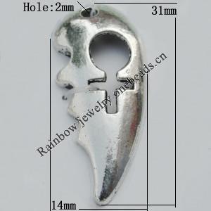 Pendant Zinc Alloy Jewelry Findings Lead-free, 31x14mm Hole:2mm Sold by Bag