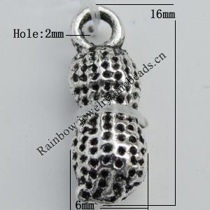 Pendant Zinc Alloy Jewelry Findings Lead-free, 16x6mm Hole:2mm Sold by Bag
