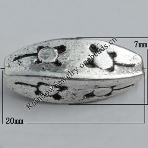 Bead Zinc Alloy Jewelry Findings Lead-free, 20x7mm, Hole:1mm Sold by Bag