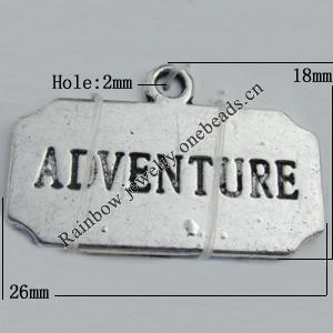Pendant Zinc Alloy Jewelry Findings Lead-free, 26x18mm Hole:2mm Sold by Bag