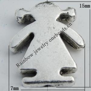Bead Zinc Alloy Jewelry Findings Lead-free, 15x17mm, Hole:1mm Sold by Bag