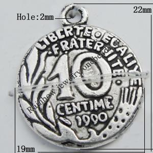 Pendant Zinc Alloy Jewelry Findings Lead-free, 19x22mm Hole:2mm Sold by Bag