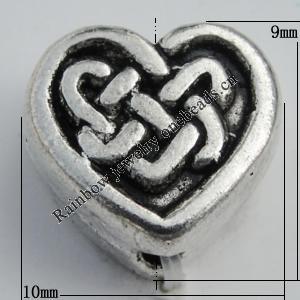 Bead Zinc Alloy Jewelry Findings Lead-free, Heart 10x9mm, Hole:1mm Sold by Bag