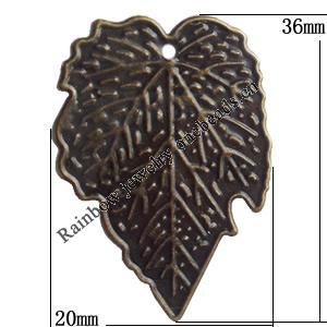 Iron Jewelry finding Pendant Lead-free, Leaf 36x20mm Hole:1.5mm, Sold by Bag