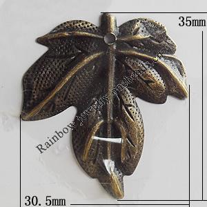 Iron Jewelry finding Pendant Lead-free, Leaf 35x30.5mm Hole:1.5mm, Sold by Bag