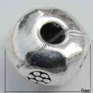 Bead Zinc Alloy Jewelry Findings Lead-free, Flat Round 6mm, Hole:2mm Sold by Bag