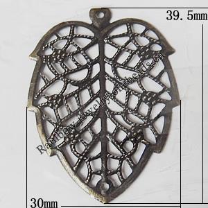 Iron Jewelry finding Connectors/links Pb-free, Leaf 39.5x30mm Hole:1mm, Sold by Bag