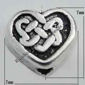 Bead Zinc Alloy Jewelry Findings Lead-free, Heart 7x7mm, Hole:1mm Sold by Bag