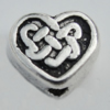 Bead Zinc Alloy Jewelry Findings Lead-free, Heart 7x7mm, Hole:1mm Sold by Bag