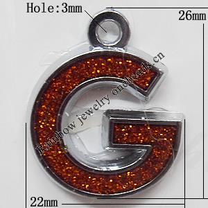 CCB plastic Pendant with enamel, Letters 26x22mm Hole:3mm, Sold by Bag