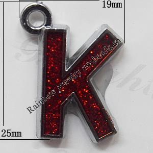 CCB plastic Pendant with enamel, Letters 25x19mm Hole:3mm, Sold by Bag