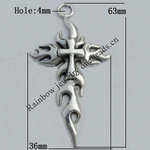 Pendant Zinc Alloy Jewelry Findings Lead-free, 63x36mm Hole:4mm Sold by Bag