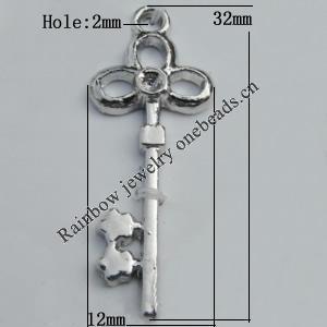 Pendant Zinc Alloy Jewelry Findings Lead-free, 32x12mm Hole:2mm Sold by Bag