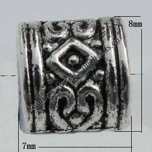 Bead Zinc Alloy Jewelry Findings Lead-free, Column 7x8mm, Hole:4mm Sold by Bag