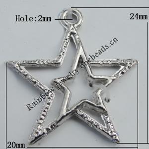 Pendant Zinc Alloy Jewelry Findings Lead-free, Star 20x24mm Hole:2mm Sold by Bag