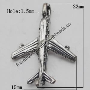 Copper Pendant Jewelry Findings Lead-free, Airplane 15x22mm Hole:1.5mm Sold by Bag