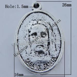 Pendant Zinc Alloy Jewelry Findings Lead-free, 26x16mm Hole:1.5mm Sold by Bag