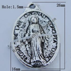Pendant Zinc Alloy Jewelry Findings Lead-free, 26x16mm Hole:1.5mm Sold by Bag