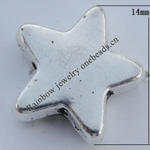 Bead Zinc Alloy Jewelry Findings Lead-free, Star 14mm Hole:1mm Sold by Bag