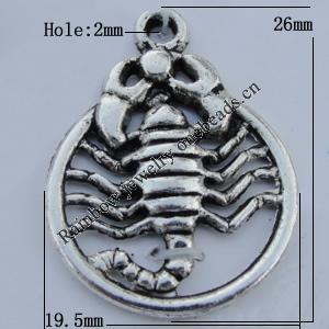 Pendant Zinc Alloy Jewelry Findings Lead-free, 26x19.5mm Hole:2mm Sold by Bag