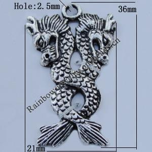 Pendant Zinc Alloy Jewelry Findings Lead-free, 36x21mm Hole:2.5mm Sold by Bag
