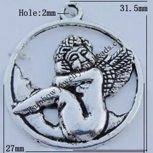 Pendant Zinc Alloy Jewelry Findings Lead-free, 31.5x27mm Hole:2mm Sold by Bag