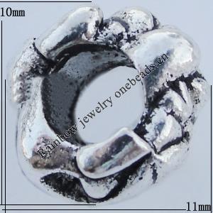 European Style Beads Zinc Alloy Jewelry Findings Lead-free, 11x10mm, Hole:5mm Sold by Bag