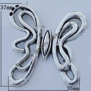 Pendant Zinc Alloy Jewelry Findings Lead-free, Butterfly 37x35mm Hole:2mm Sold by Bag