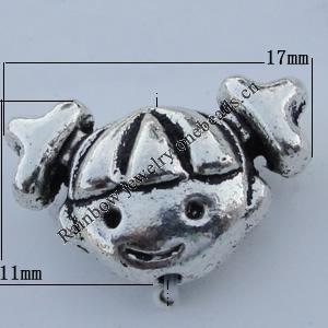 Bead Zinc Alloy Jewelry Findings Lead-free, Head 17x11mm Hole:1mm Sold by Bag