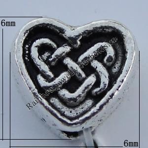 Bead Zinc Alloy Jewelry Findings Lead-free, Heart 6x6mm Hole:1mm Sold by Bag