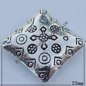 Bead Zinc Alloy Jewelry Findings Lead-free, Diamond 22x22mm Hole:1mm Sold by Bag