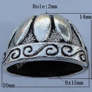 Bead Zinc Alloy Jewelry Findings Lead-free, Cap 20x14mm Hole:2mm, 9x15mm Sold by Bag