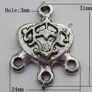 Connector Zinc Alloy Jewelry Findings Lead-free, 24x31mm Hole:3mm, Sold by Bag