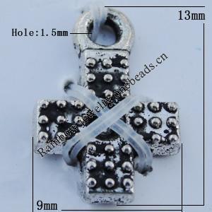 Pendant Zinc Alloy Jewelry Findings Lead-free, Cross 9x13mm Hole:1.5mm Sold by Bag