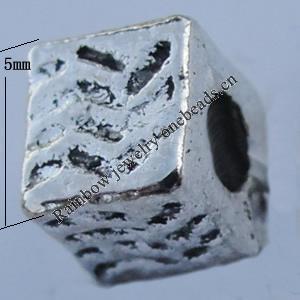 Bead Zinc Alloy Jewelry Findings Lead-free, Cube 5mm Hole:1mm Sold by Bag