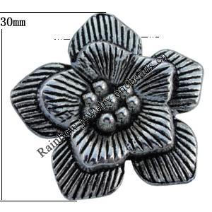 Pendant Zinc Alloy Jewelry Findings Lead-free, Flower 30mm Hole:2.5mm Sold by Bag