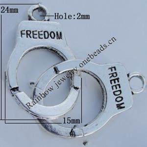 Pendant Zinc Alloy Jewelry Findings Lead-free, 24x15mm Hole:2mm Sold by Bag