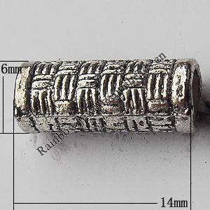 European Style Beads Zinc Alloy Jewelry Findings Lead-free, 6x14mm Hole:3.5mm, Sold by Bag