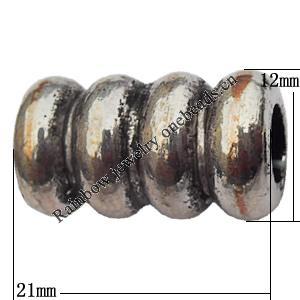 European Style Beads Zinc Alloy Jewelry Findings Lead-free, 12x21mm Hole:6mm, Sold by Bag