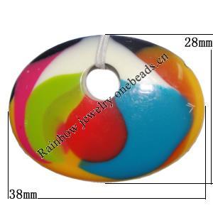 Resin Colorful Pendant, 38x28mm Thickness:6mm, Hole:7mm Sold by Bag
