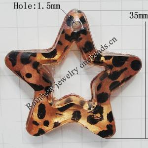 Coloured Acrylic Pendant, Hollow Star 35mm Hole:1.5mm, Sold by Bag