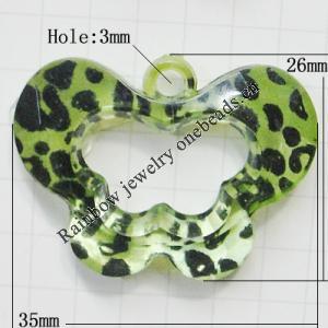 Coloured Acrylic Pendant, Hollow Butterfly 35x26mm Hole:3mm, Sold by Bag