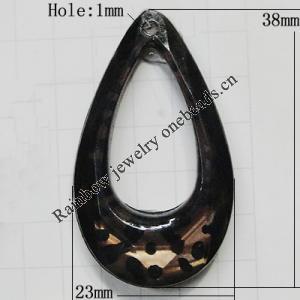 Coloured Acrylic Pendant, Hollow Teardrop 38x23mm Hole:1mm, Sold by Bag